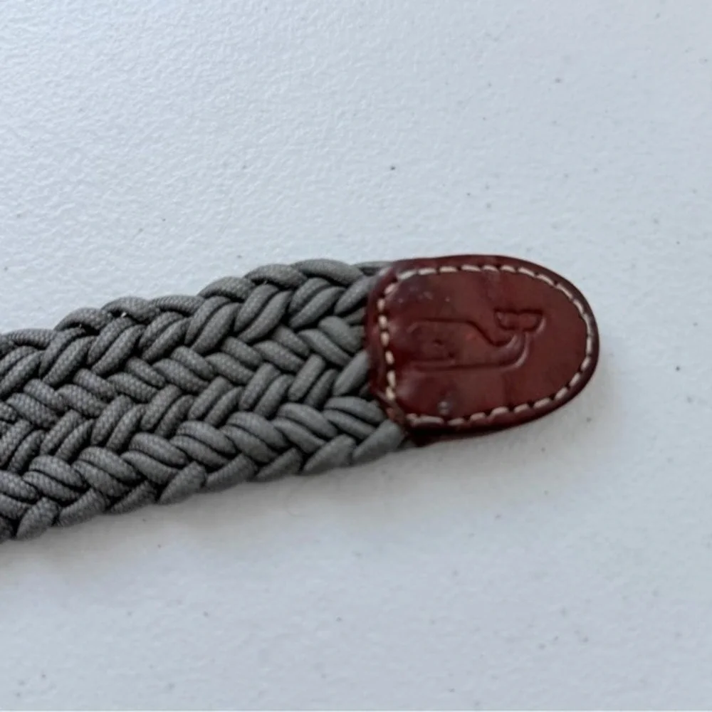 Vineyard Vines Men's Gray Stretch Braided Belt Leather Trim Approx 42